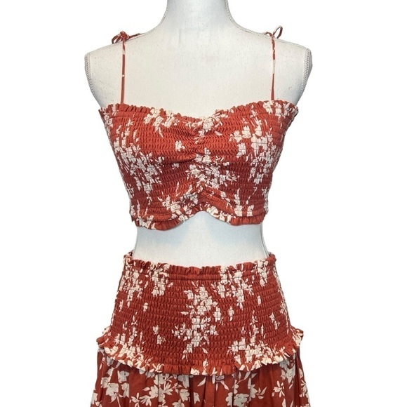 House of Harlow Linen Skirt Set Terracotta Floral Size M NEW - Picture 5 of 12